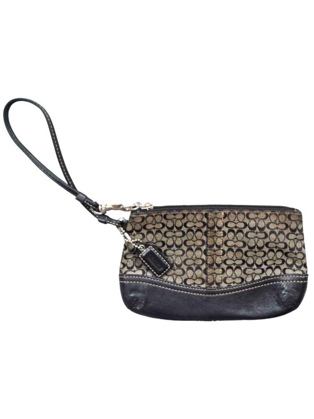 Coach Signature Avary Clutch Womens Small Brown Canvas Leather Zip Wristlet